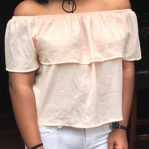 Off the shoulder short sleeve pink top worn twice